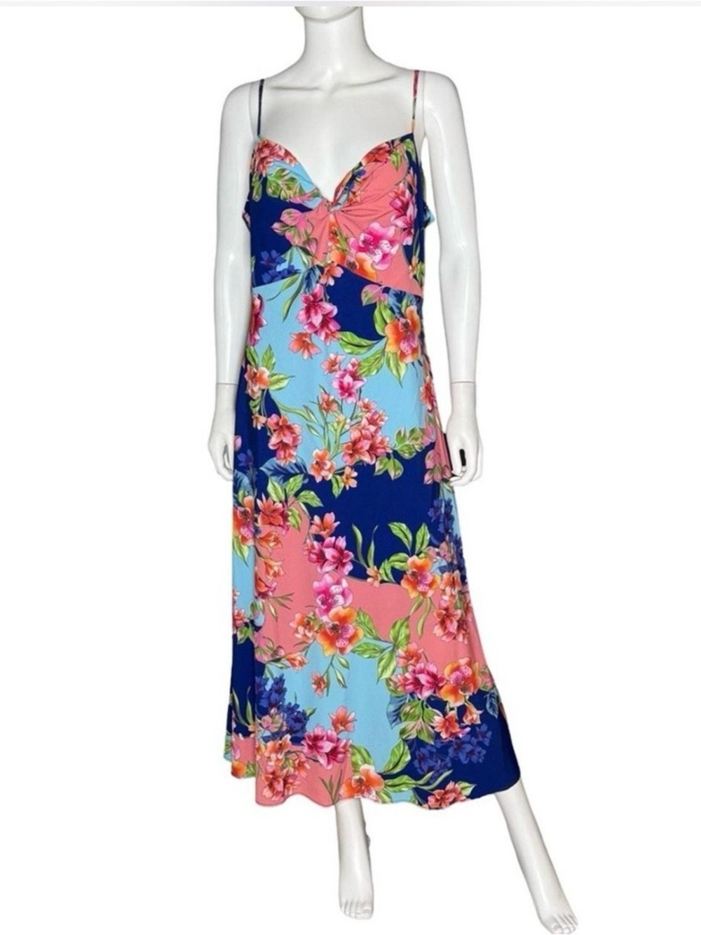 Guess Floral Sweetheart Blue and Pink Spaghetti Strap Sundress